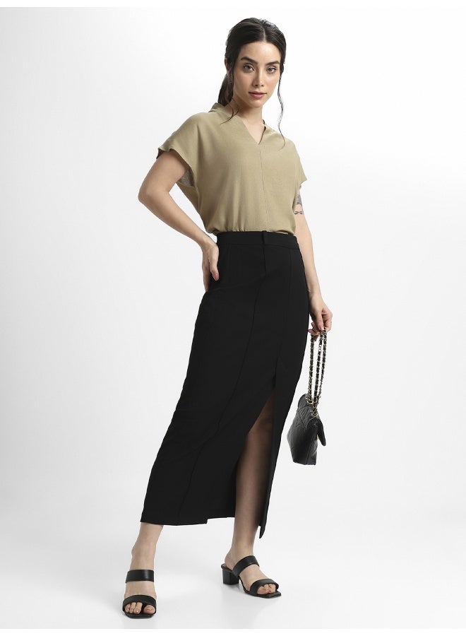 Dennis Lingo Khaki Viscose Moss Top for Women, Comfortable Fit - Image 1