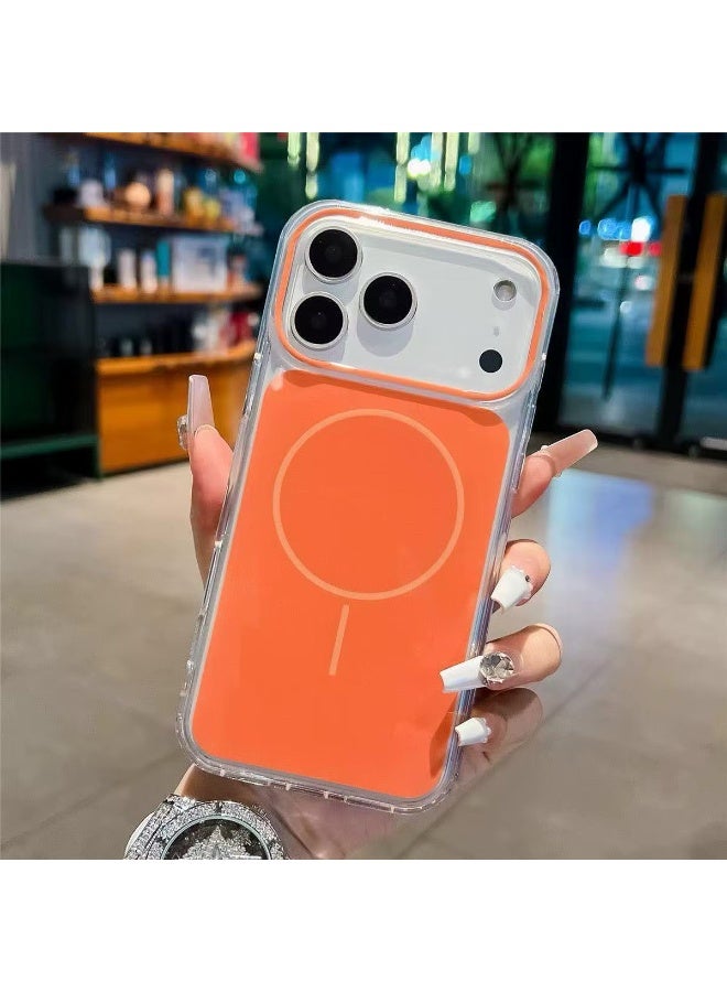 أكاليكس جراب شفاف مغناطيسي ملون الظهر لهاتف آيفون 17 Pro Max، متوافق مع ملحقات ماج سيف | برتقالي