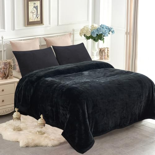 JYK Fleece Plush Blanket 4.4 LB, 1 Ply, Korean Mink Blanket King 85" x 95" - Super Soft and Warm, Lightweight and Cozy Fuzzy Solid Color Fleece Blanket for Bed, Black - Image 1