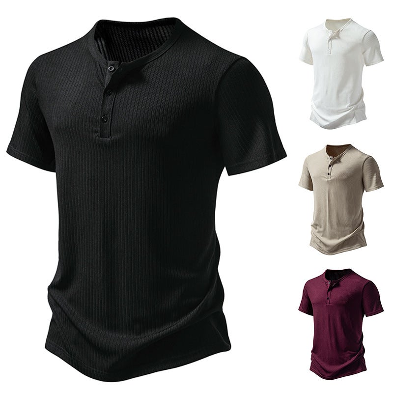 New Three-Button Men'S Henry Pit Short-Sleeved T-Shirt - Image 4