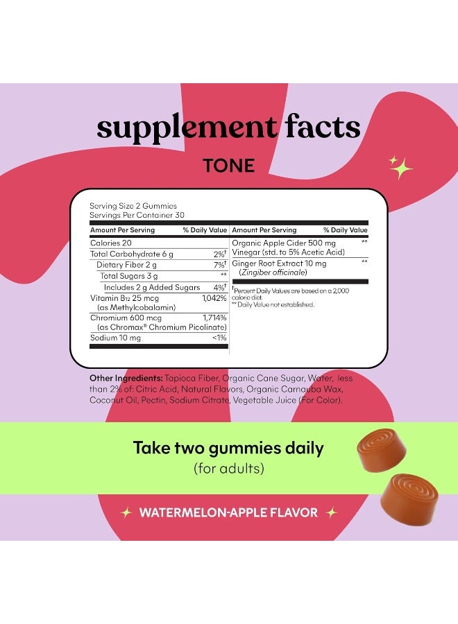 Lemme Tone Metabolism Gummies, Apple Cider Vinegar, Clinically Studied Chromium, B12, Ginger, Promote Lean Body Mass, Watermelon Apple Flavor (30 Day Supply) - Image 2