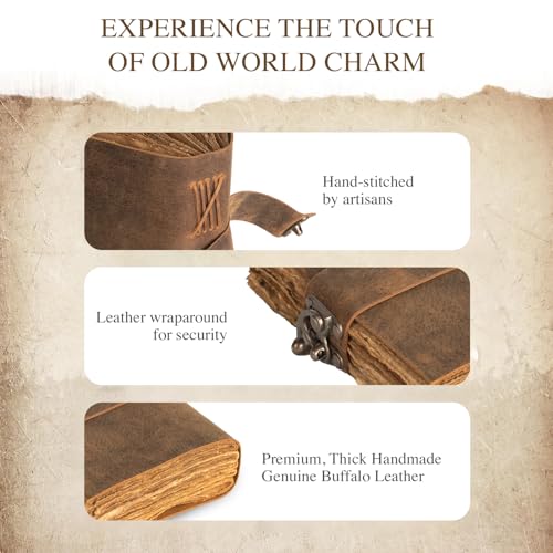 NomadCraftsCo. Vintage Leather Journal with Gift Box - Old Leather Bound Grimoire, Sketchbook, and Notebook - Perfect Leather Journals for Women and Men - Elegant Vintage Book for Writing and Drawing - Image 5