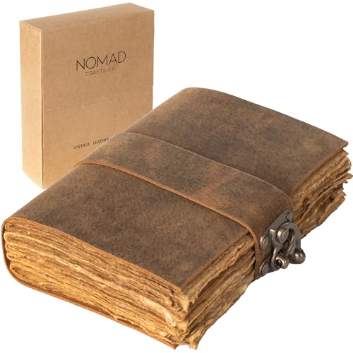 NomadCraftsCo. Vintage Leather Journal with Gift Box - Old Leather Bound Grimoire, Sketchbook, and Notebook - Perfect Leather Journals for Women and Men - Elegant Vintage Book for Writing and Drawing - Image 1