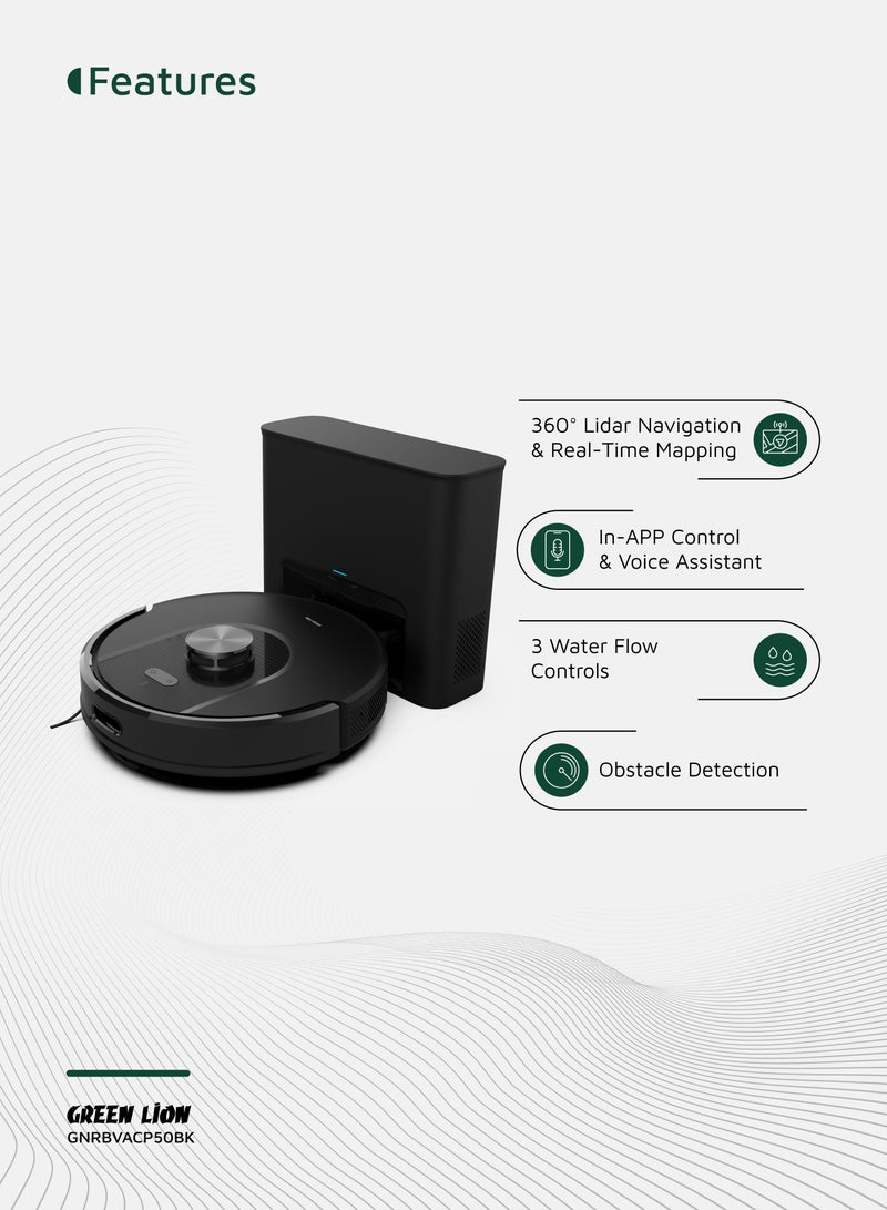 GREEN LION Smart Robot Vacuum Pro 4000Pa Suction & Mop with 6 Cleaning Modes & Wi-Fi Connectivity / App Control / Mopping Function / Obstacle Detection / 18mm Climbing / and 140m² Coverage / Perfect for Home & Office Cleaning - Black - Image 2