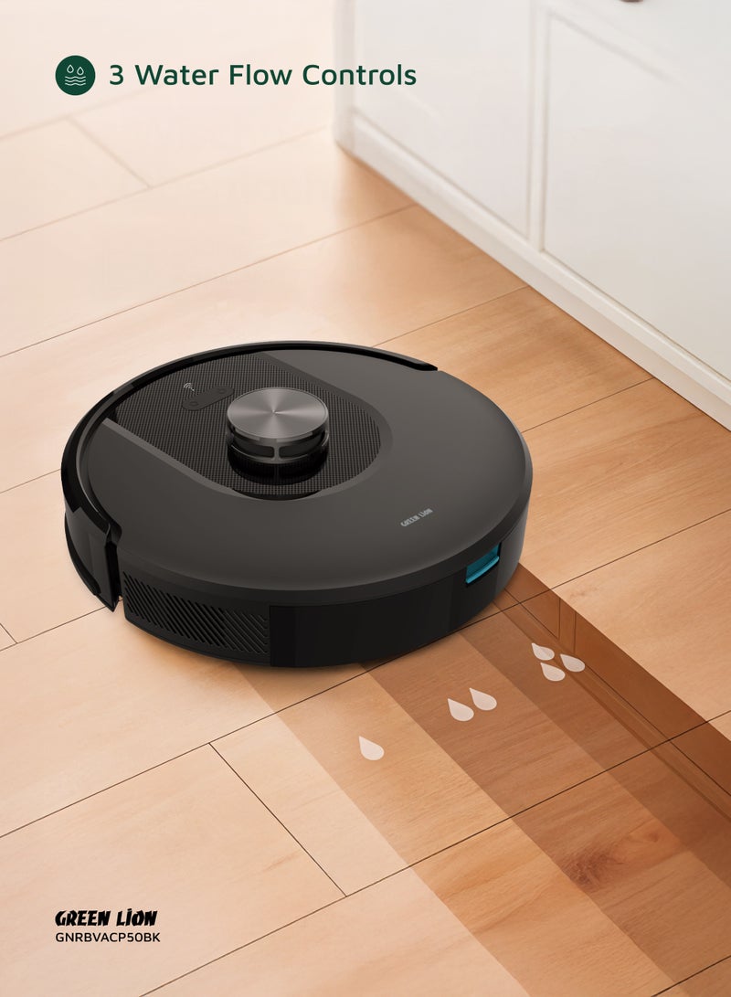 GREEN LION Smart Robot Vacuum Pro 4000Pa Suction & Mop with 6 Cleaning Modes & Wi-Fi Connectivity / App Control / Mopping Function / Obstacle Detection / 18mm Climbing / and 140m² Coverage / Perfect for Home & Office Cleaning - Black - Image 5