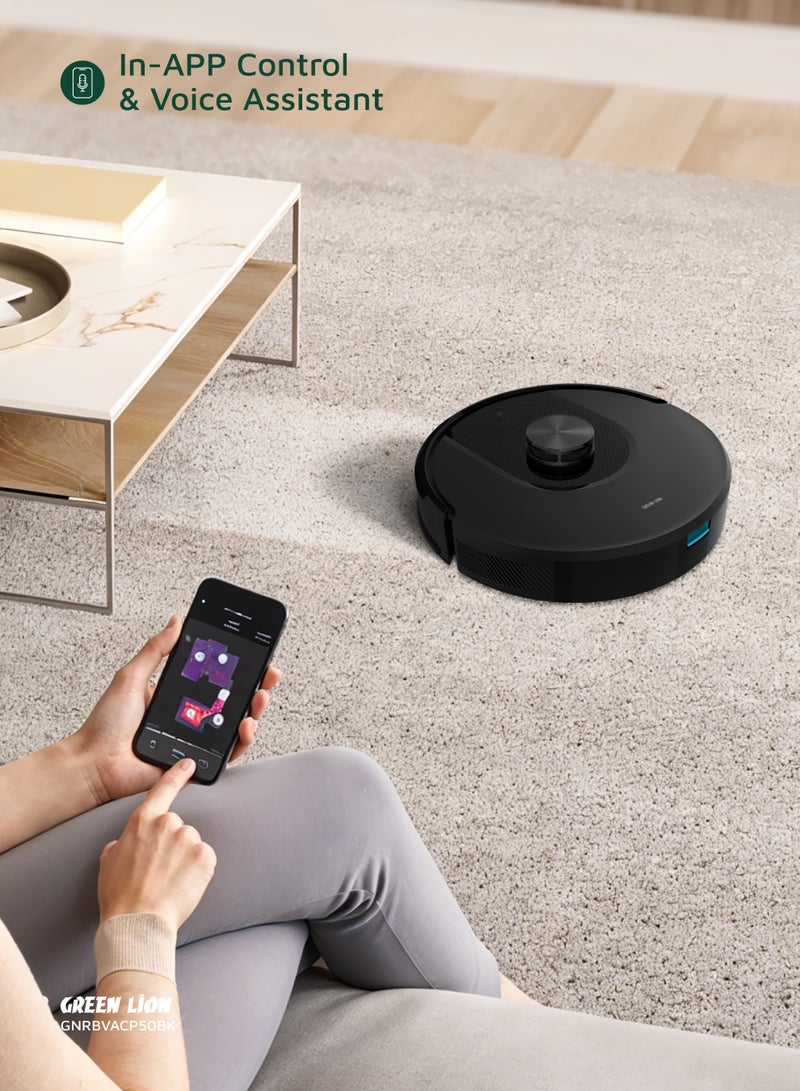 GREEN LION Smart Robot Vacuum Pro 4000Pa Suction & Mop with 6 Cleaning Modes & Wi-Fi Connectivity / App Control / Mopping Function / Obstacle Detection / 18mm Climbing / and 140m² Coverage / Perfect for Home & Office Cleaning - Black - Image 4