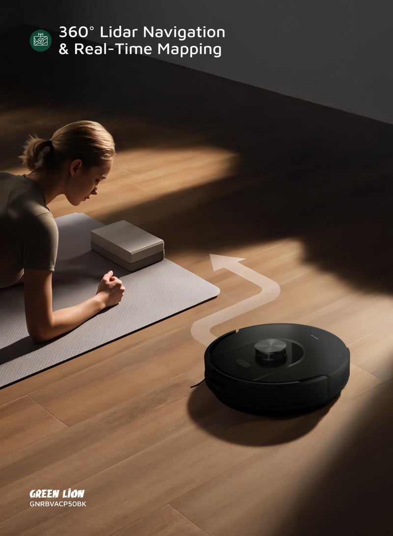 GREEN LION Smart Robot Vacuum Pro 4000Pa Suction & Mop with 6 Cleaning Modes & Wi-Fi Connectivity / App Control / Mopping Function / Obstacle Detection / 18mm Climbing / and 140m² Coverage / Perfect for Home & Office Cleaning - Black - Image 3