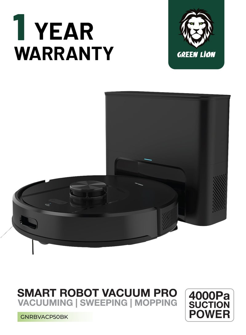 GREEN LION Smart Robot Vacuum Pro 4000Pa Suction & Mop with 6 Cleaning Modes & Wi-Fi Connectivity / App Control / Mopping Function / Obstacle Detection / 18mm Climbing / and 140m² Coverage / Perfect for Home & Office Cleaning - Black - Image 1