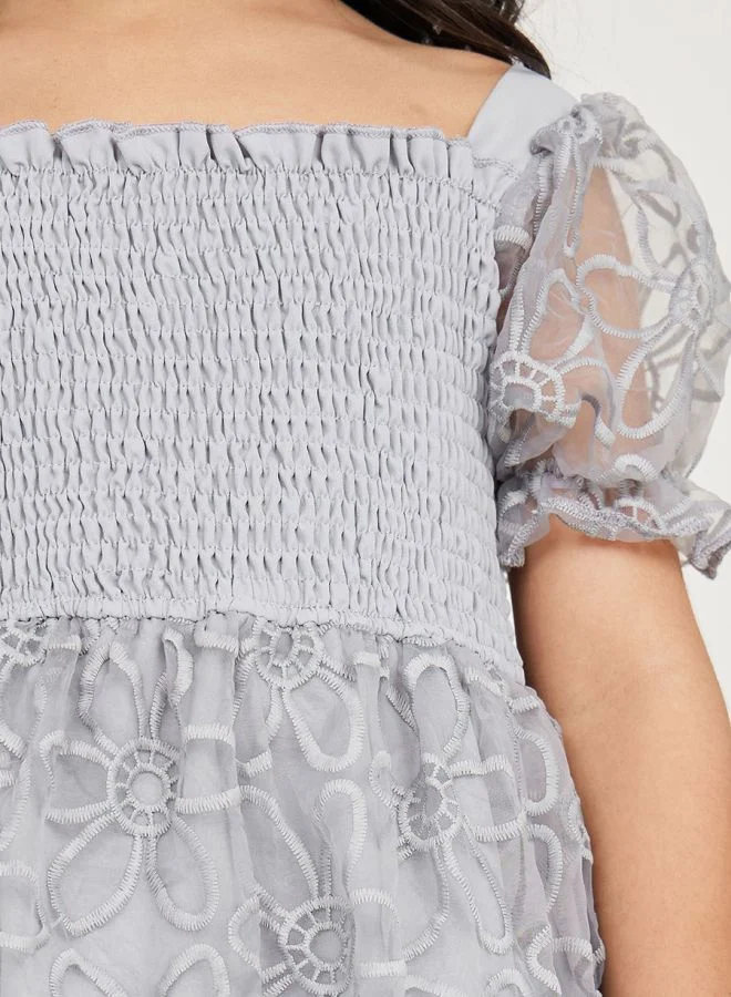 Styli Puff Sleeve Ruffle Hem Dress