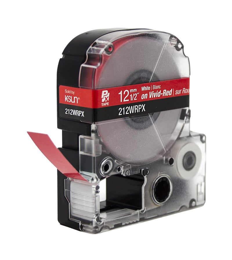 LABELWORKS Epson 212WRPX Genuine PET (Polyester) Tape Cartridge - White on Red Label Maker Tape - 1/2" (12MM) Wide, 30' - Image 4