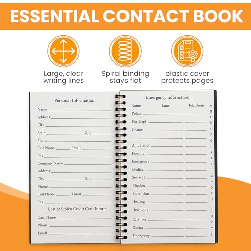 Iconikal Address Telephone Book, 8x5-Inch, Black, Spiral-Bound, 384 Contacts, Organizer for Organizing Names, Addresses, Email, Cell Phone Numbers - Image 5