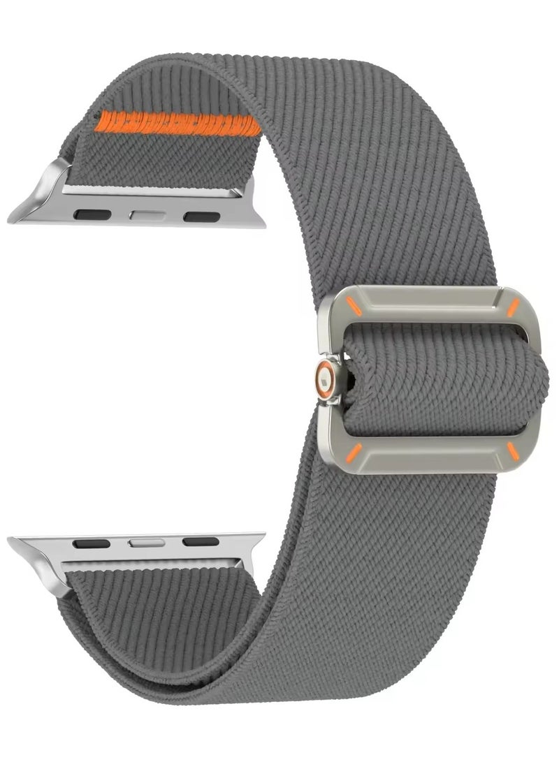 Adjustable Nylon Strap For Apple Watch Series 10/9/8/7/6/5/Ultra 2/Ultra - 49mm 44mm 45mm 42mm 46mm With metal buckle (Grey) - Image 1
