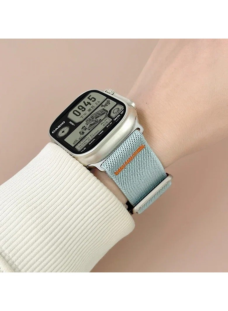 Adjustable Nylon Strap For Apple Watch Series 10/9/8/7/6/5/Ultra 2/Ultra - 49mm 44mm 45mm 42mm 46mm With metal buckle (Grey) - Image 3