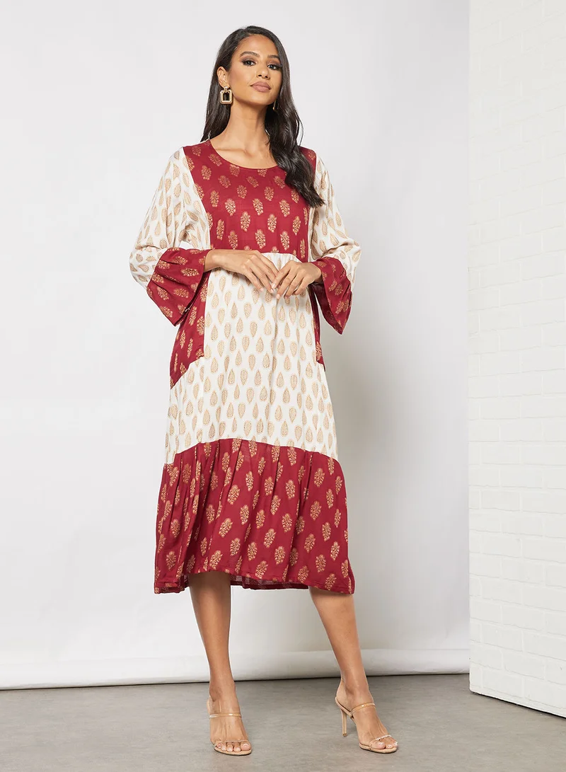 HANA & SARA Simple Printed Jalabiya With Facemask In Cotton