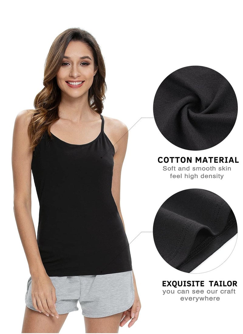 Mesery - Bundle Of (2) Shelf Bra Camisoles Adjustable Spaghetti Strap Tank Tops Scoop Neck Layer Cami - Black - Image 1