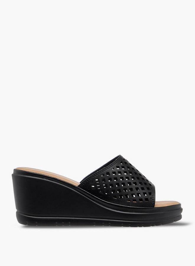 Flora Bella By Shoexpress Cutout Detail Slip-On Sandals with Wedge Heels  - Image 3