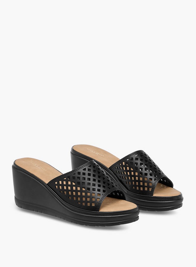 Flora Bella By Shoexpress Cutout Detail Slip-On Sandals with Wedge Heels  - Image 1