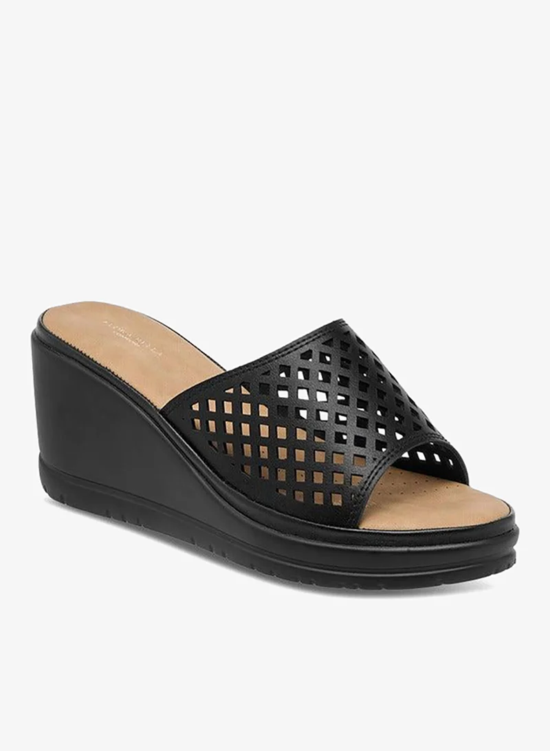 Cutout Detail Slip-On Sandals with Wedge Heels