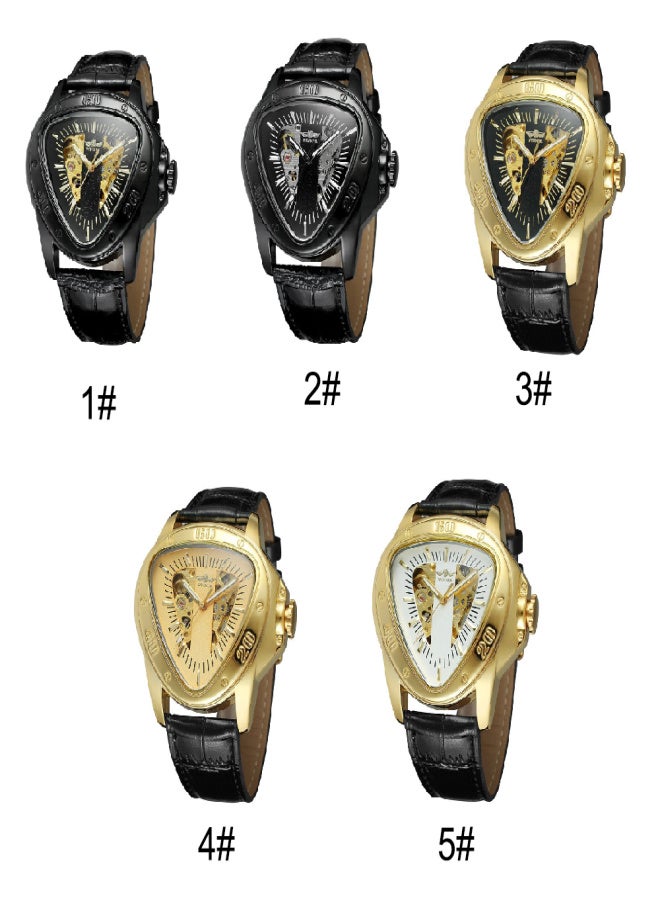 وينر ساعة يد رجالية فاخرة أوتوماتيكية ميكانيكية، بتصميم رياضي أنيق، ومينا مثلث، وهيكل عظمي ذهبي غامض. - Image 2