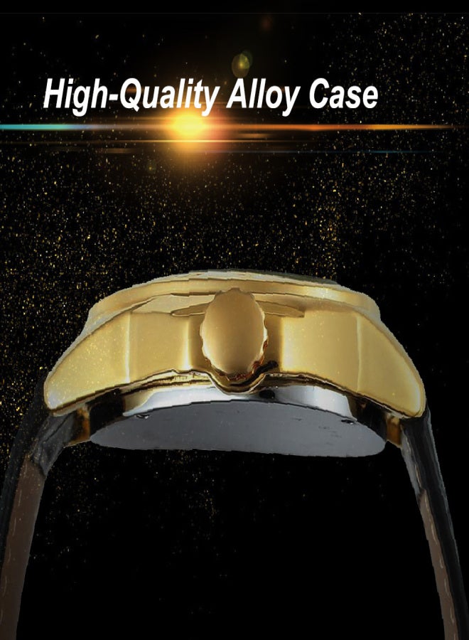 وينر ساعة يد رجالية فاخرة أوتوماتيكية ميكانيكية، بتصميم رياضي أنيق، ومينا مثلث، وهيكل عظمي ذهبي غامض. - Image 3