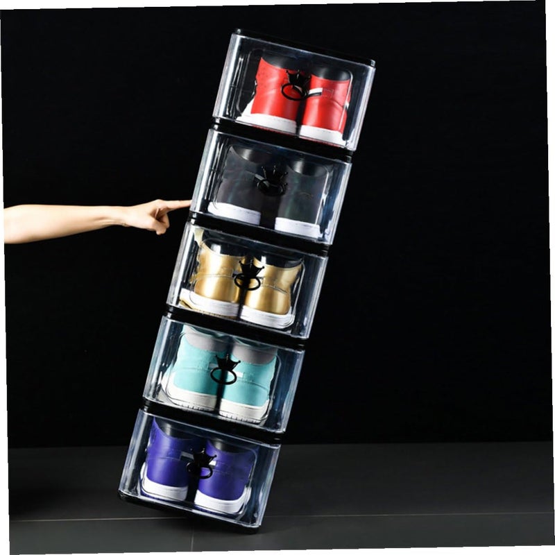 Foldable Plastic Shoe Storage Boxes Set Of 5 Stackable Dustproof Organizer Gray 31 5x21 5x13 5cm - Image 4
