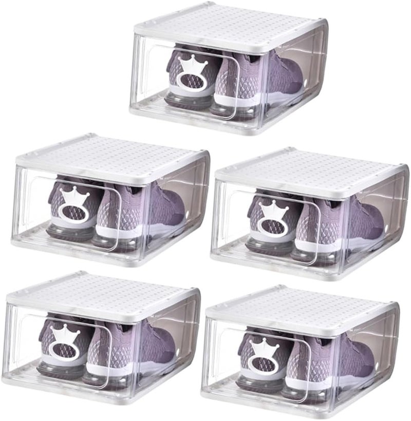 Foldable Plastic Shoe Storage Boxes Set Of 5 Stackable Dustproof Organizer Gray 31 5x21 5x13 5cm - Image 1