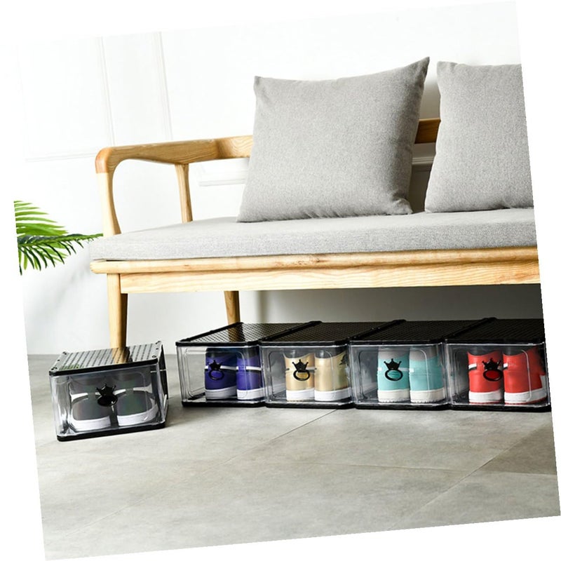 Foldable Plastic Shoe Storage Boxes Set Of 5 Stackable Dustproof Organizer Gray 31 5x21 5x13 5cm - Image 5