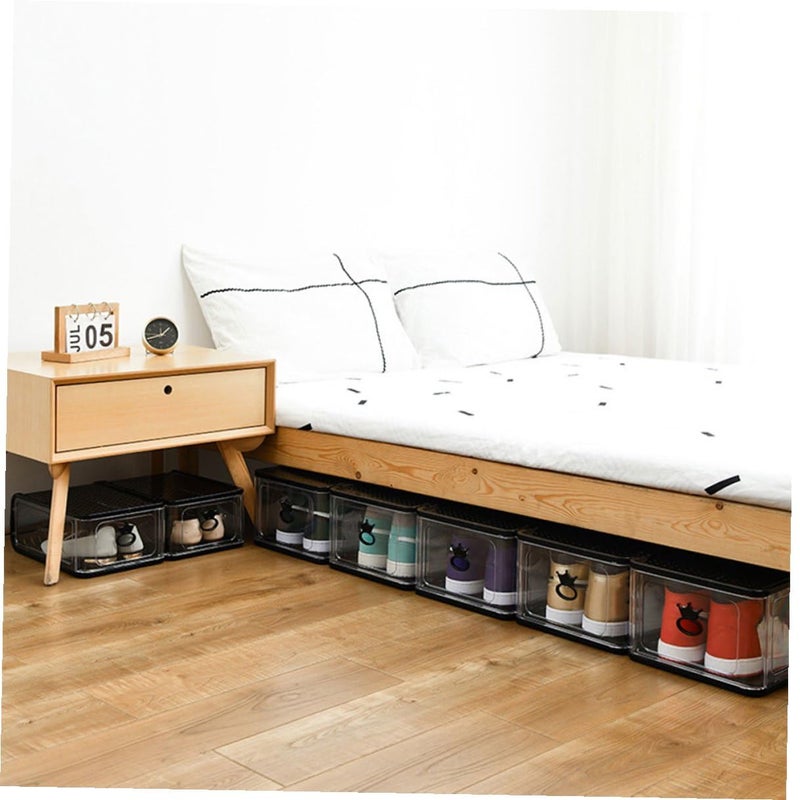 Foldable Plastic Shoe Storage Boxes Set Of 5 Stackable Dustproof Organizer Gray 31 5x21 5x13 5cm - Image 3