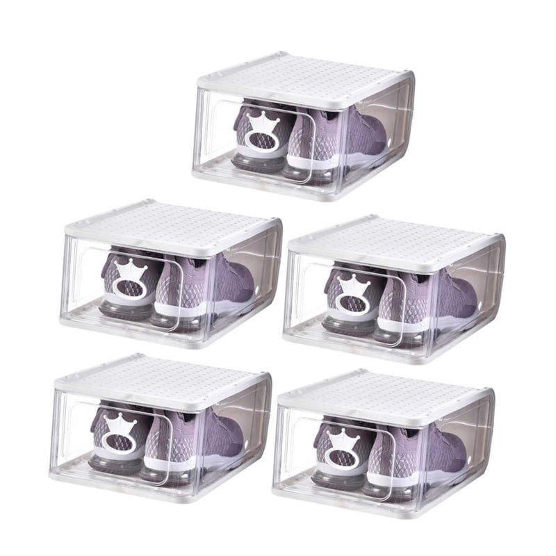 Foldable Plastic Shoe Storage Boxes Set Of 5 Stackable Dustproof Organizer Gray 31 5x21 5x13 5cm - Image 2