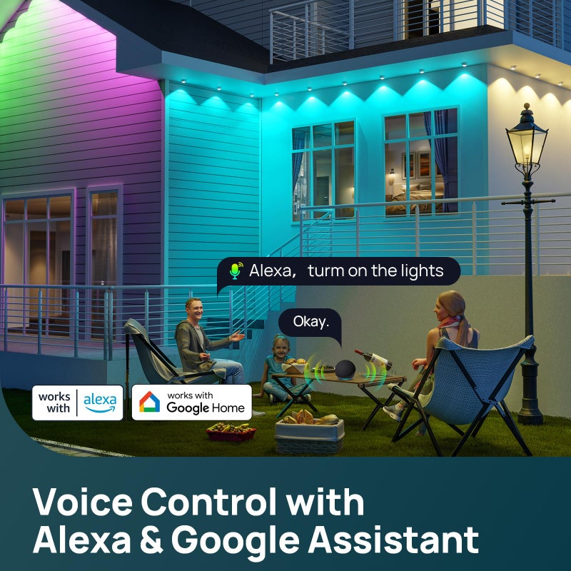 Linkind Outdoor Eave Lights for Easter Lights,100ft with 72 Triple-LED,AI Lighting, RGBTW Smart Outdoor Lights LED Strip Lights, IP67 Waterproof, Works with Alexa,Google Assistant - Image 5