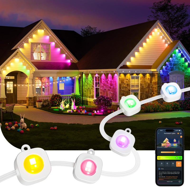 Linkind Outdoor Eave Lights for Easter Lights,100ft with 72 Triple-LED,AI Lighting, RGBTW Smart Outdoor Lights LED Strip Lights, IP67 Waterproof, Works with Alexa,Google Assistant - Image 1