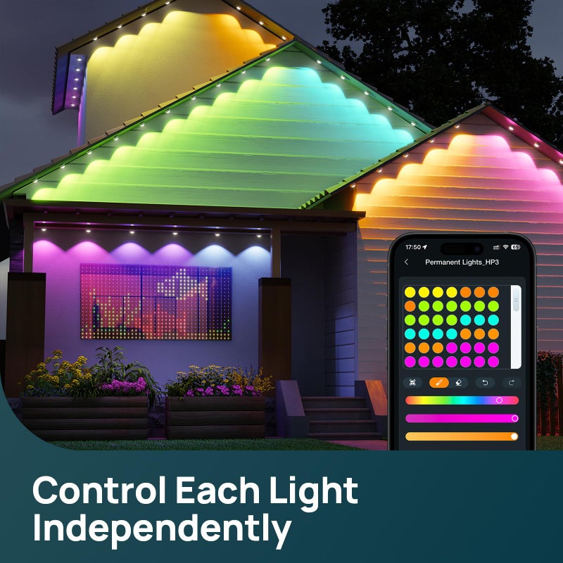 Linkind Outdoor Eave Lights for Easter Lights,100ft with 72 Triple-LED,AI Lighting, RGBTW Smart Outdoor Lights LED Strip Lights, IP67 Waterproof, Works with Alexa,Google Assistant - Image 2