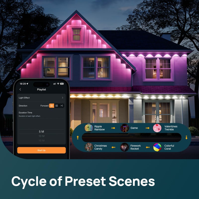 Linkind Outdoor Eave Lights for Easter Lights,100ft with 72 Triple-LED,AI Lighting, RGBTW Smart Outdoor Lights LED Strip Lights, IP67 Waterproof, Works with Alexa,Google Assistant - Image 4