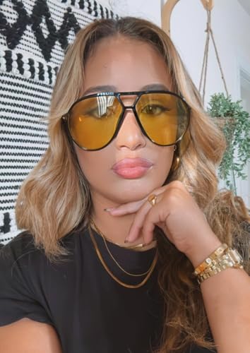 GUVIVI Retro Aviator Sunglasses for Women Men Oversized Classic 70s Vintage Trendy Tangle Free Square Aviators Yellow Sun Glasses - Image 2