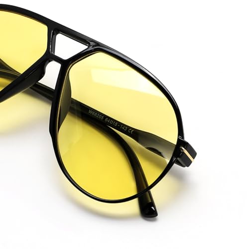 GUVIVI Retro Aviator Sunglasses for Women Men Oversized Classic 70s Vintage Trendy Tangle Free Square Aviators Yellow Sun Glasses - Image 5