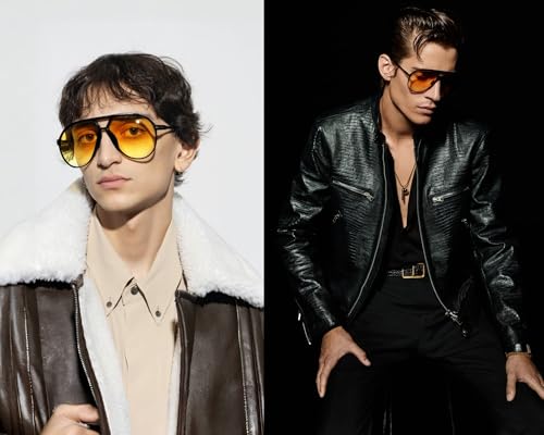 GUVIVI Retro Aviator Sunglasses for Women Men Oversized Classic 70s Vintage Trendy Tangle Free Square Aviators Yellow Sun Glasses - Image 3