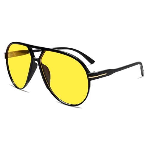 GUVIVI Retro Aviator Sunglasses for Women Men Oversized Classic 70s Vintage Trendy Tangle Free Square Aviators Yellow Sun Glasses - Image 4