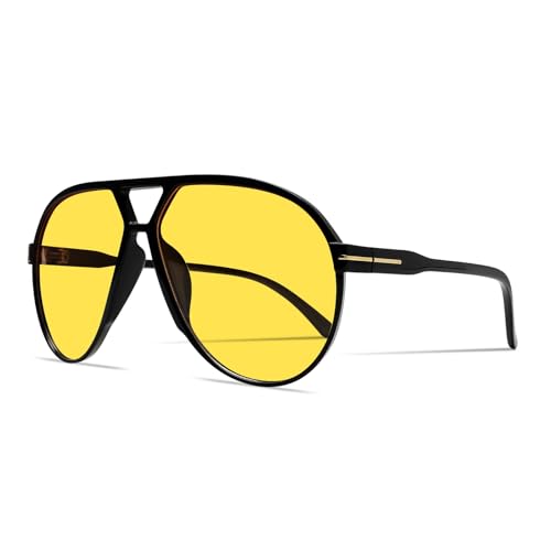 GUVIVI Retro Aviator Sunglasses for Women Men Oversized Classic 70s Vintage Trendy Tangle Free Square Aviators Yellow Sun Glasses - Image 1