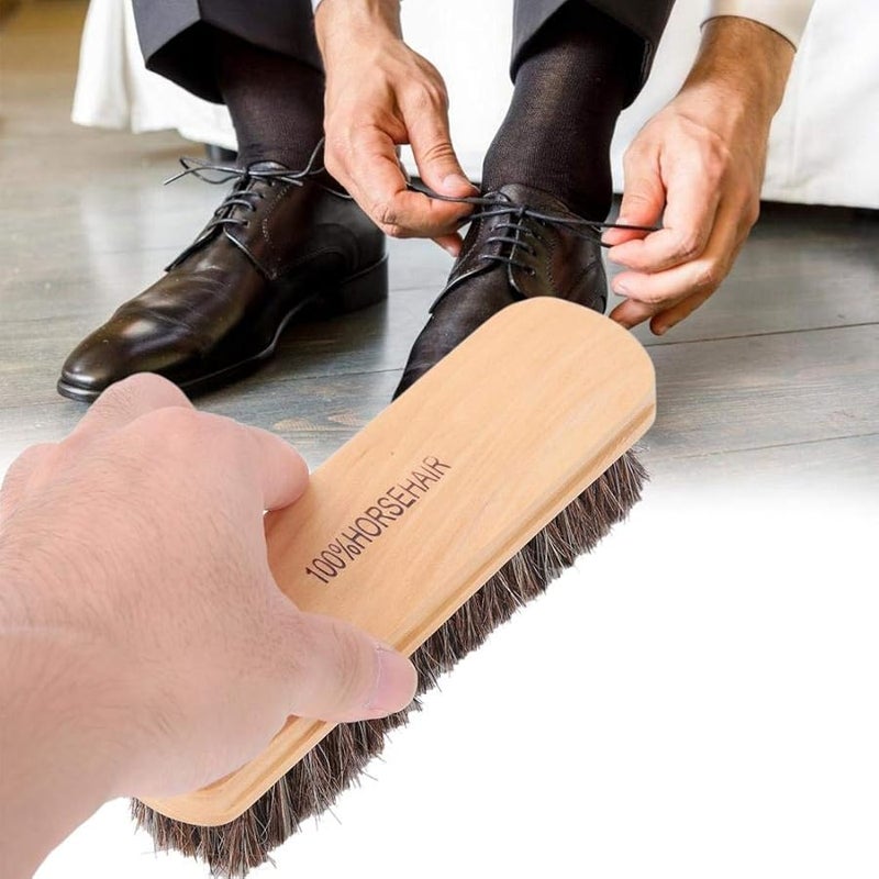 قطعتان من فرشاة تنظيف الأحذية المصنوعة من شعر الحصان لتلميع الأحذية الجلدية والجزمة للرجال والنساء بلون خشبي كبير - Image 5