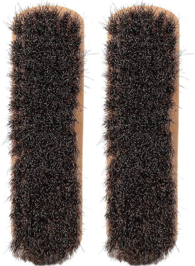 قطعتان من فرشاة تنظيف الأحذية المصنوعة من شعر الحصان لتلميع الأحذية الجلدية والجزمة للرجال والنساء بلون خشبي كبير - Image 3