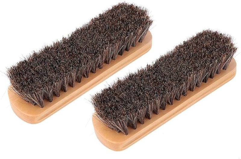 قطعتان من فرشاة تنظيف الأحذية المصنوعة من شعر الحصان لتلميع الأحذية الجلدية والجزمة للرجال والنساء بلون خشبي كبير - Image 4