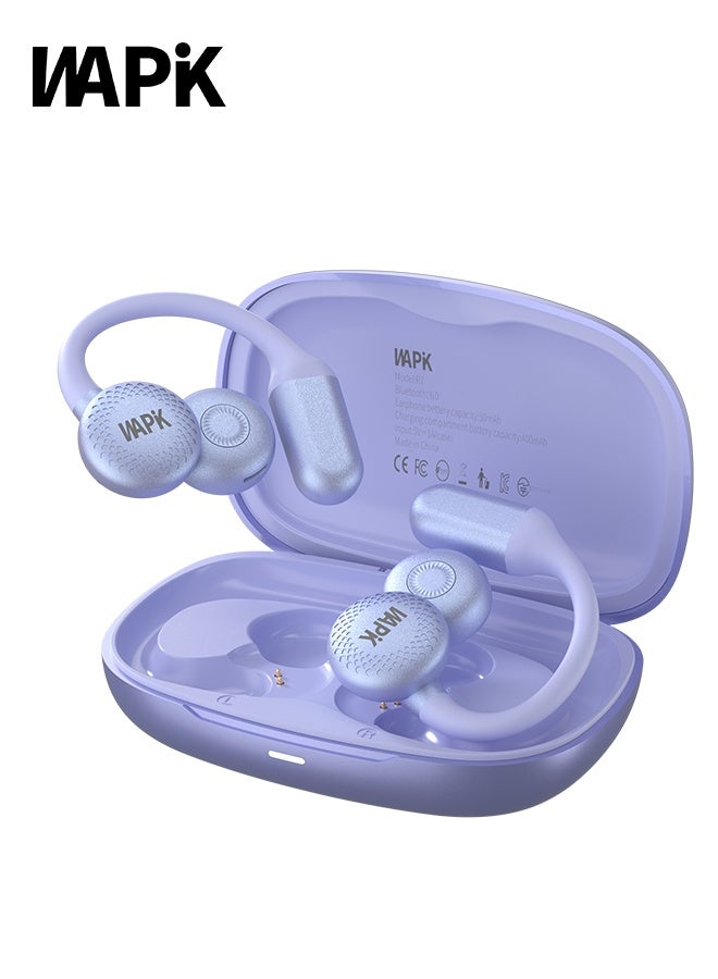 WAPIK Korean Brand R7 Open Ear Wireless Earbuds Bluetooth 6.0 OWS Sports Headphones, 4-Mic ENC Clear Call, 6H Playtime, 400mAh Charging Case, IPX6 Waterproof, Touch Control, True Wireless Earphones – Purple - Image 1