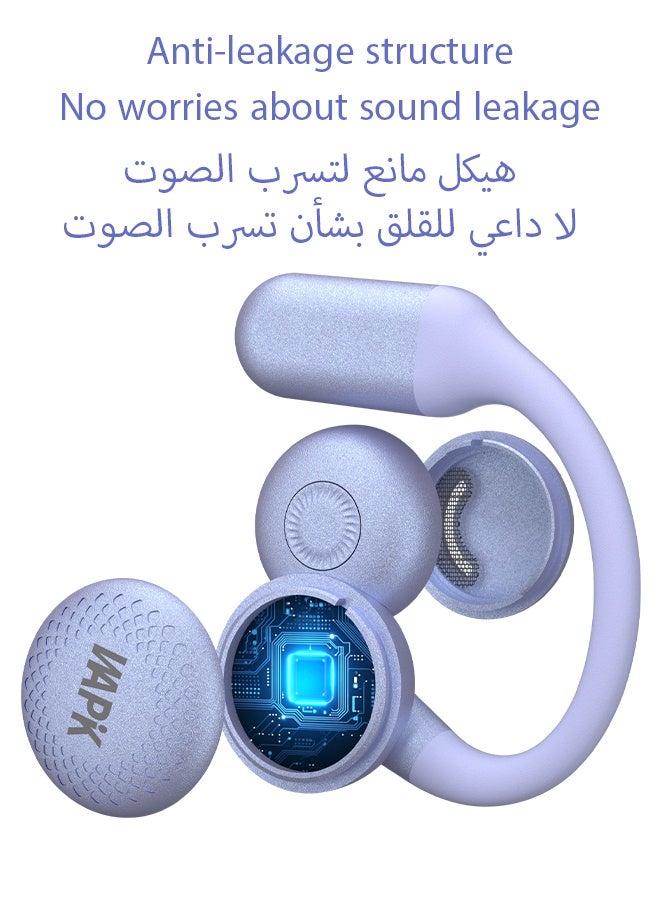 WAPIK Korean Brand R7 Open Ear Wireless Earbuds Bluetooth 6.0 OWS Sports Headphones, 4-Mic ENC Clear Call, 6H Playtime, 400mAh Charging Case, IPX6 Waterproof, Touch Control, True Wireless Earphones – Purple - Image 4