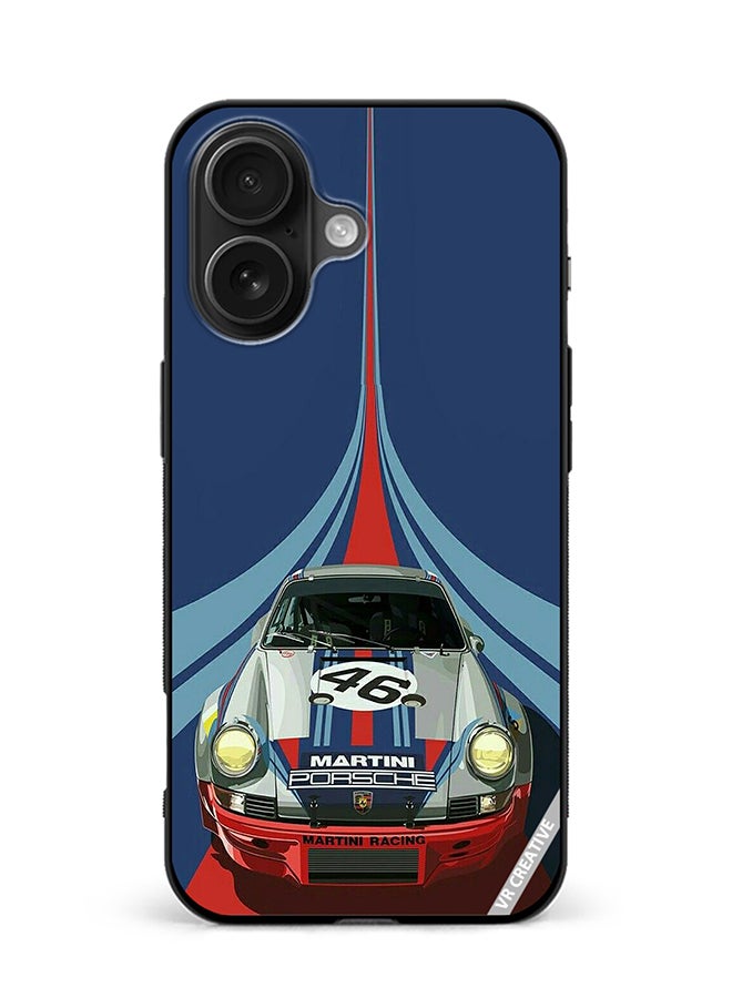 Protective Case Cover For Apple iPhone 16 Plus Martini Porsche 46 Racing Car Design Multicolour