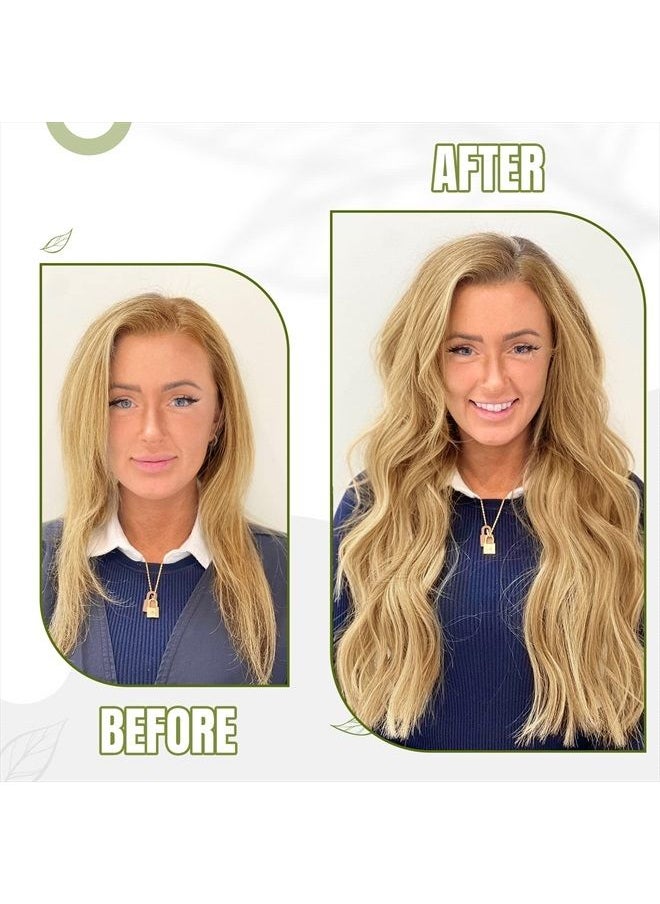 RUNATURE Clip in Hair Extensions Golden Blonde Highligh Light Blonde Hair Extensions Real Human Hair Double Weft Clip in Human Hair Extensions 14 Inch 50g 3pcs  - Image 2