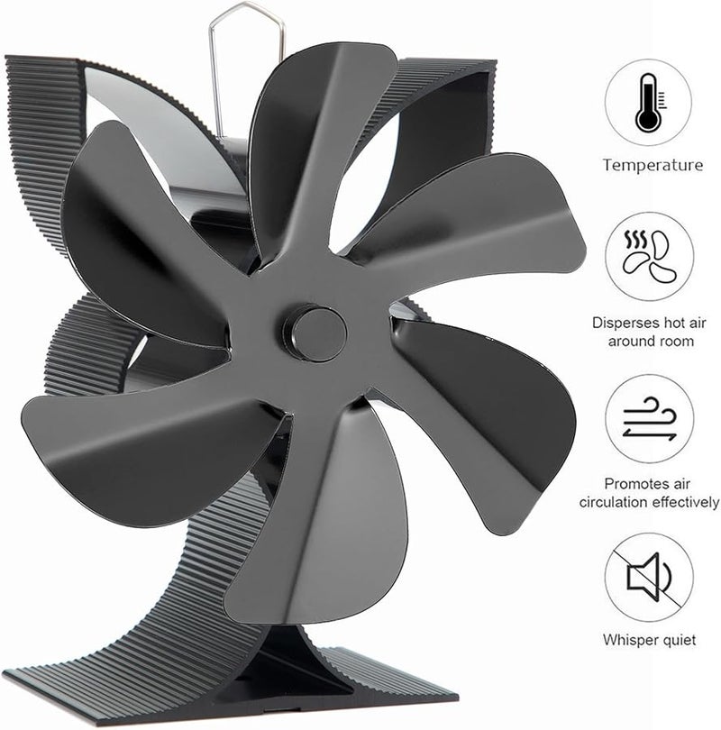6 Blade Heat Powered Stove Fan Quiet Efficient Heating for Living Room Bedroom - Image 5
