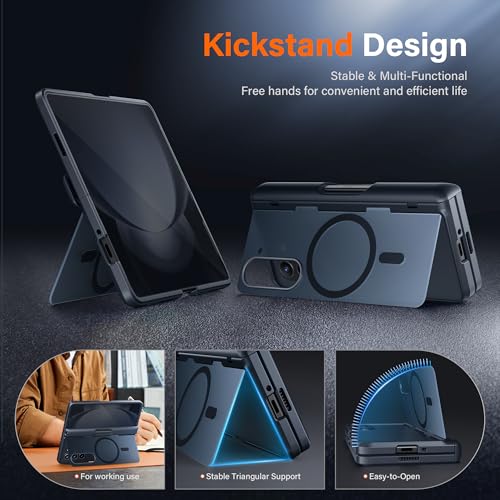 MOBOSI غطاء MOBOSI لجهاز Z Fold 5 مع واقي شاشة خصوصية [متوافق مع Magsafe]، [مع حامل مدمج وحماية كاملة للمفصل] غطاء هاتف مضاد للصدمات لجهاز سامسونج جالاكسي Z Fold5، أسود - Image 2