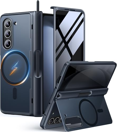 MOBOSI غطاء MOBOSI لجهاز Z Fold 5 مع واقي شاشة خصوصية [متوافق مع Magsafe]، [مع حامل مدمج وحماية كاملة للمفصل] غطاء هاتف مضاد للصدمات لجهاز سامسونج جالاكسي Z Fold5، أسود - Image 1