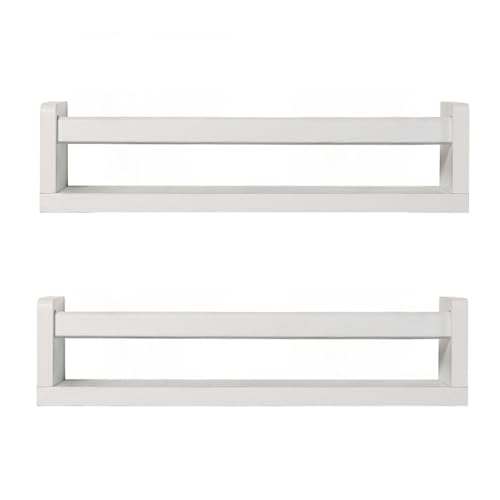 JORIKCHUO Nursery Book Shelves  Set of 2 Wood Floating Shelves for Kids Room Kitchen Spice Rack or Rustic Wall Mounted  Farmhouse Bathroom Dcor Rustic White