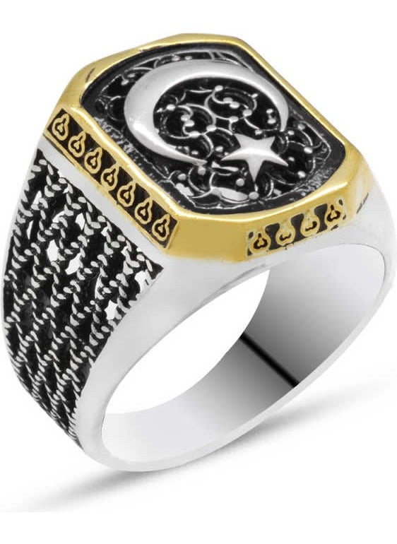 Güneş Outdoor - Sun Outdoor Silver Turkish Flag Crescent Star Men's Ring 21 - Image 1